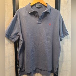 POLO by RALPH LAUREN 100% Cotton Denim Blue Short-Sleeve Polo Shirt, Pop Collar